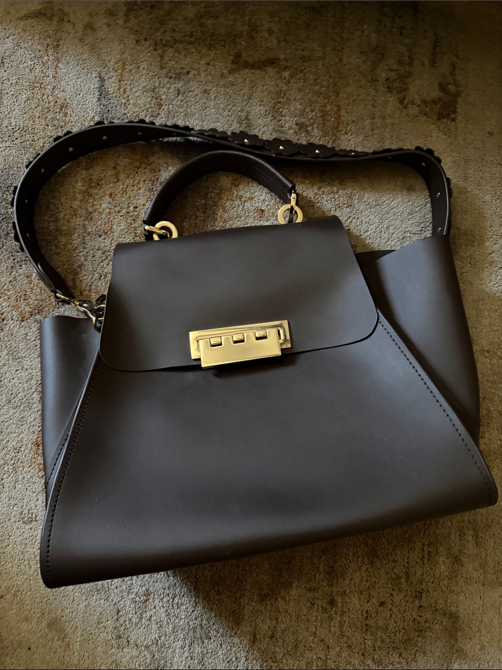 Zac Posen Dark Brown Satchel With Gold-Tone Lock
